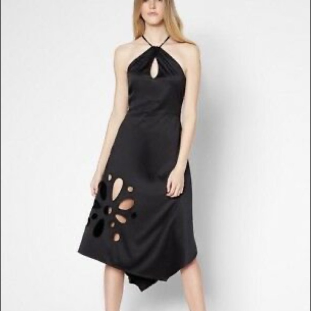 Ramy Brook Black Riley Cutout Halter HanDkerchief Midi Dress